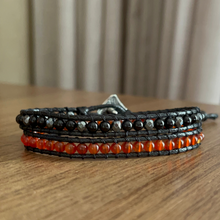 Carregar imagem no visualizador da galeria, Ágata de Fogo com Ônix - Unissex 2 Voltas