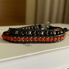 Carregar imagem no visualizador da galeria, Ágata de Fogo com Ônix - Unissex 2 Voltas