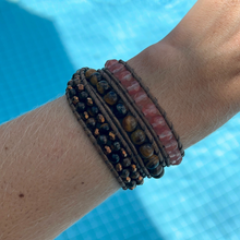 Carregar imagem no visualizador da galeria, Bracelete Olho de Tigre e Quartzo Morango - 3 voltas