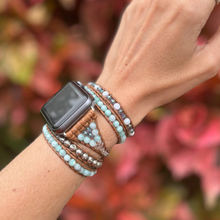 Carregar imagem no visualizador da galeria, Bracelete Amazonitas e Madrepérolas para AppleWatch - 5 voltas