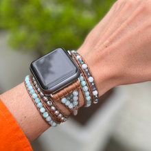 Carregar imagem no visualizador da galeria, Bracelete Amazonitas e Madrepérolas para AppleWatch - 5 voltas