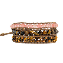 Carregar imagem no visualizador da galeria, Bracelete Olho de Tigre e Quartzo Morango - 3 voltas
