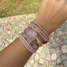 Carregar imagem no visualizador da galeria, Bracelete Amora — Quartzo Rosa &amp; Rodonita 5 Voltas
