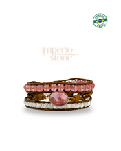 Carregar imagem no visualizador da galeria, Bracelete Quartzo Morango e Madrepérolas - 3 voltas
