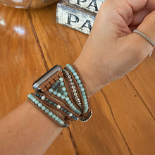 Carregar imagem no visualizador da galeria, Bracelete Amazonitas e Madrepérolas para AppleWatch - 5 voltas
